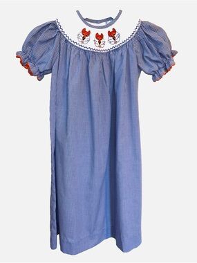 Three Sisters Auburn Tigers Smocked Bishop Dress Girls 5 Blue Gingham Football